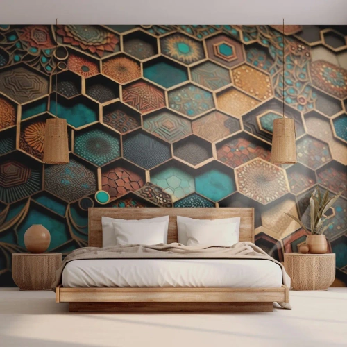 Fototapeta Standard Eco - Orientalne ornamenty w geometrycznych mozaikach - 100x70cm - Arabskie ornamenty – wariacja - Nowoczesna dekoracja ścienna do salonu i sypialni ARTTOR