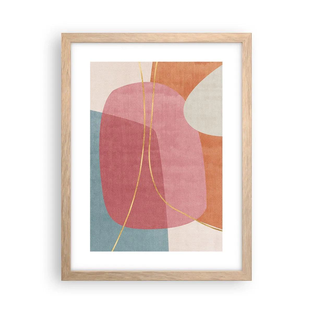 Plakat w ramie jasny dąb - Pastelowa kompozycja z nicią złota - 30x40 cm