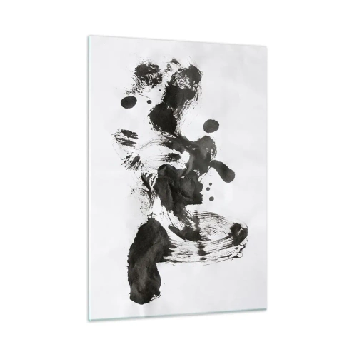 Obraz na szkle - Abstrakcyjna czarna plama i pociągnięcia pędzla na białym tle - 50x70cm - W szaleństwie metoda? - Nowoczesna dekoracja ścienna do salonu, kuchni i sypialni ARTTOR