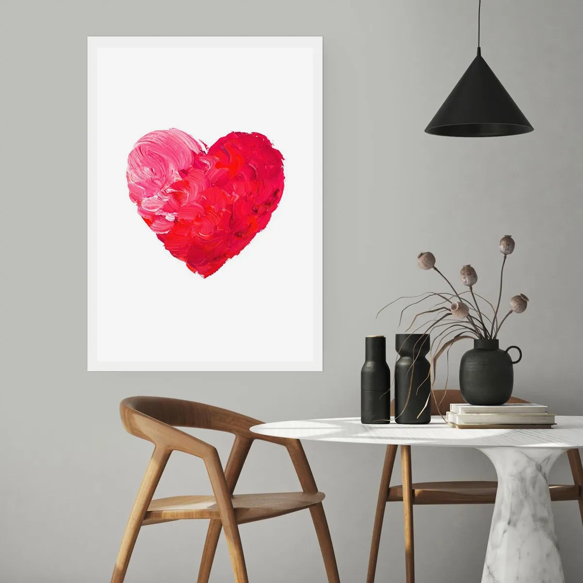 Plakat - Serce w czerwonych i różowych odcieniach - 50x70cm - All you need is love - Nowoczesna dekoracja ścienna do salonu, kuchni i sypialni ARTTOR