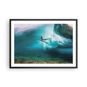 Plakat w czarnej ramie - Surferka pod falą w błękitnej wodzie oceanu - 70x50cm - Podwodny świat - Nowoczesna dekoracja ścienna do salonu i sypialni ARTTOR