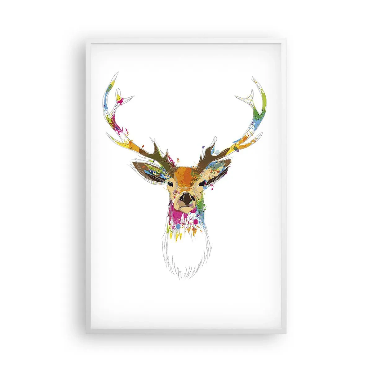 Plakat w białej ramie - Łagodny jelonek skąpany w kolorze - 61x91 cm