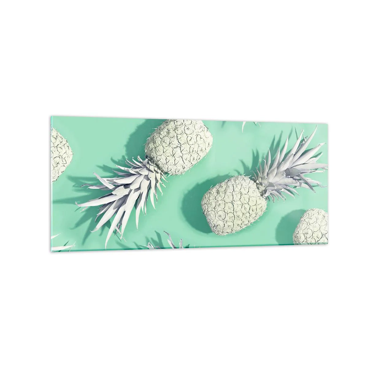 Obraz na szkle - Białe ananasy na pastelowym tle w stylu minimalistycznym - 120x50cm - świetnie komponują się z miętą - Nowoczesna dekoracja ścienna do salonu i sypialni ARTTOR