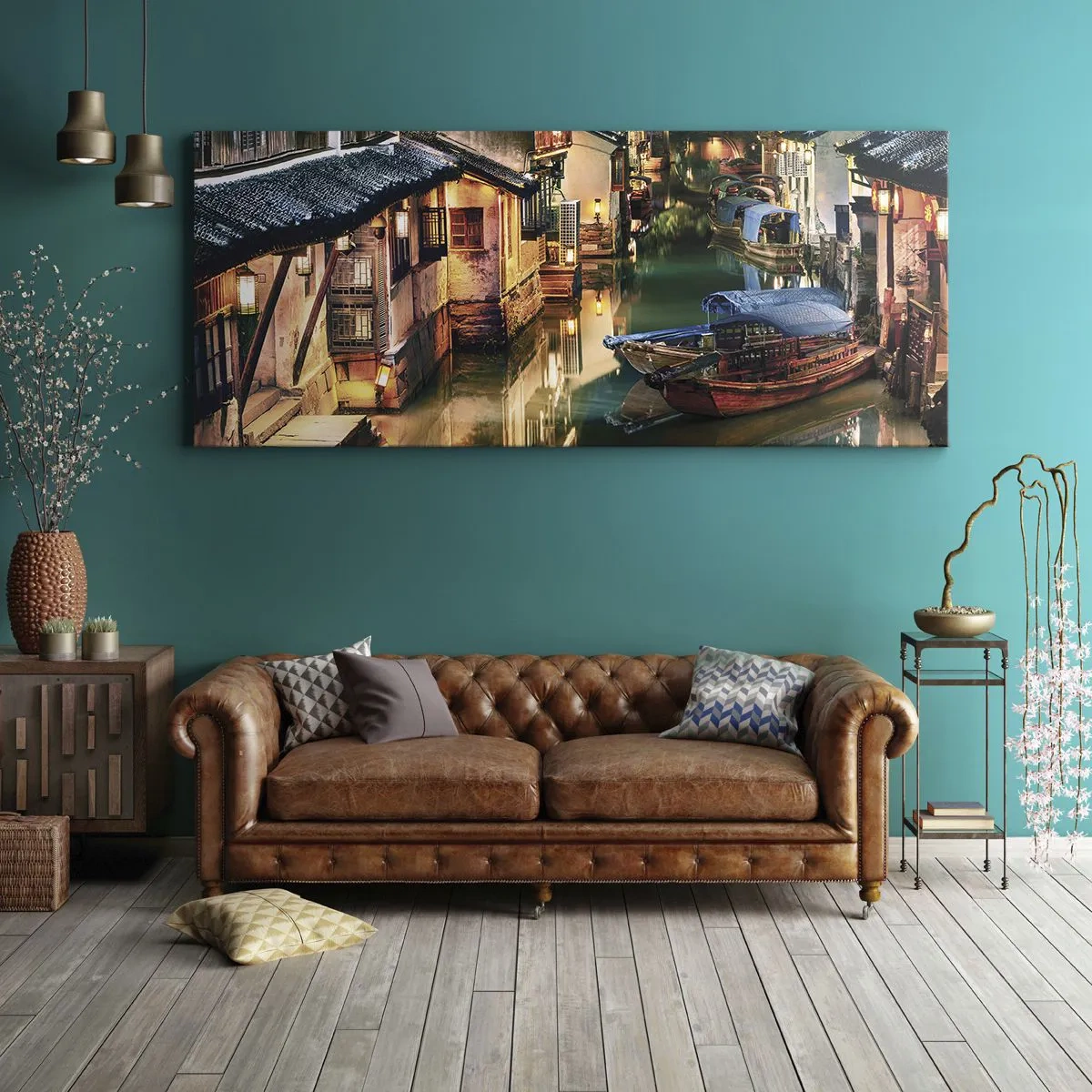 Obraz na płótnie - Wieczór na chińskiej ulicy - 100x40 cm