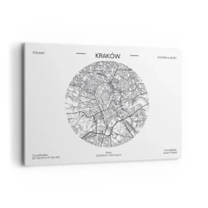 Obraz na płótnie - Mapa Krakowa w minimalistycznym stylu - 100x70cm - Anatomia Krakowa - Nowoczesna dekoracja ścienna do salonu, kuchni i sypialni ARTTOR