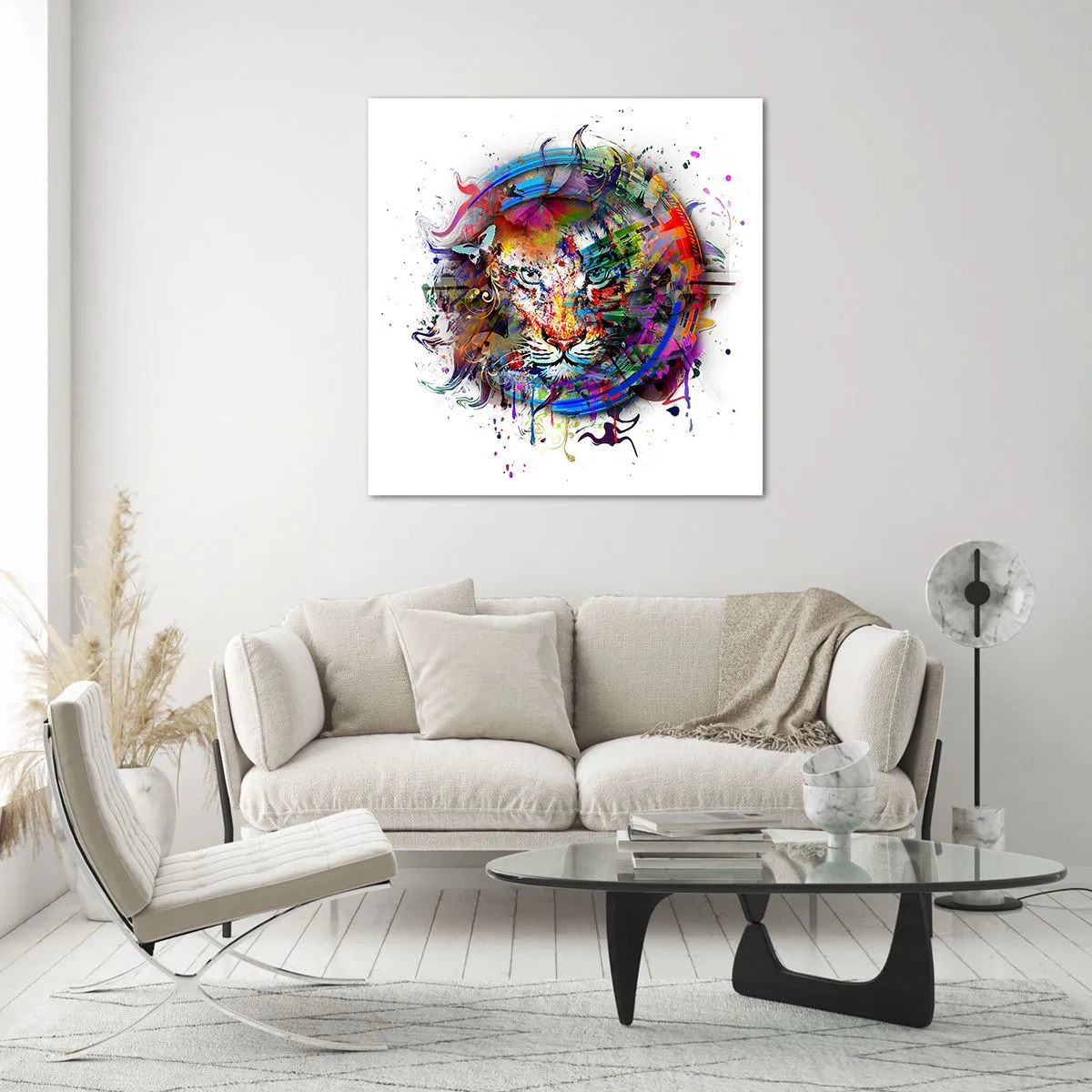 Obraz na szkle - Czai się za tęczową zasłoną - 60x60 cm