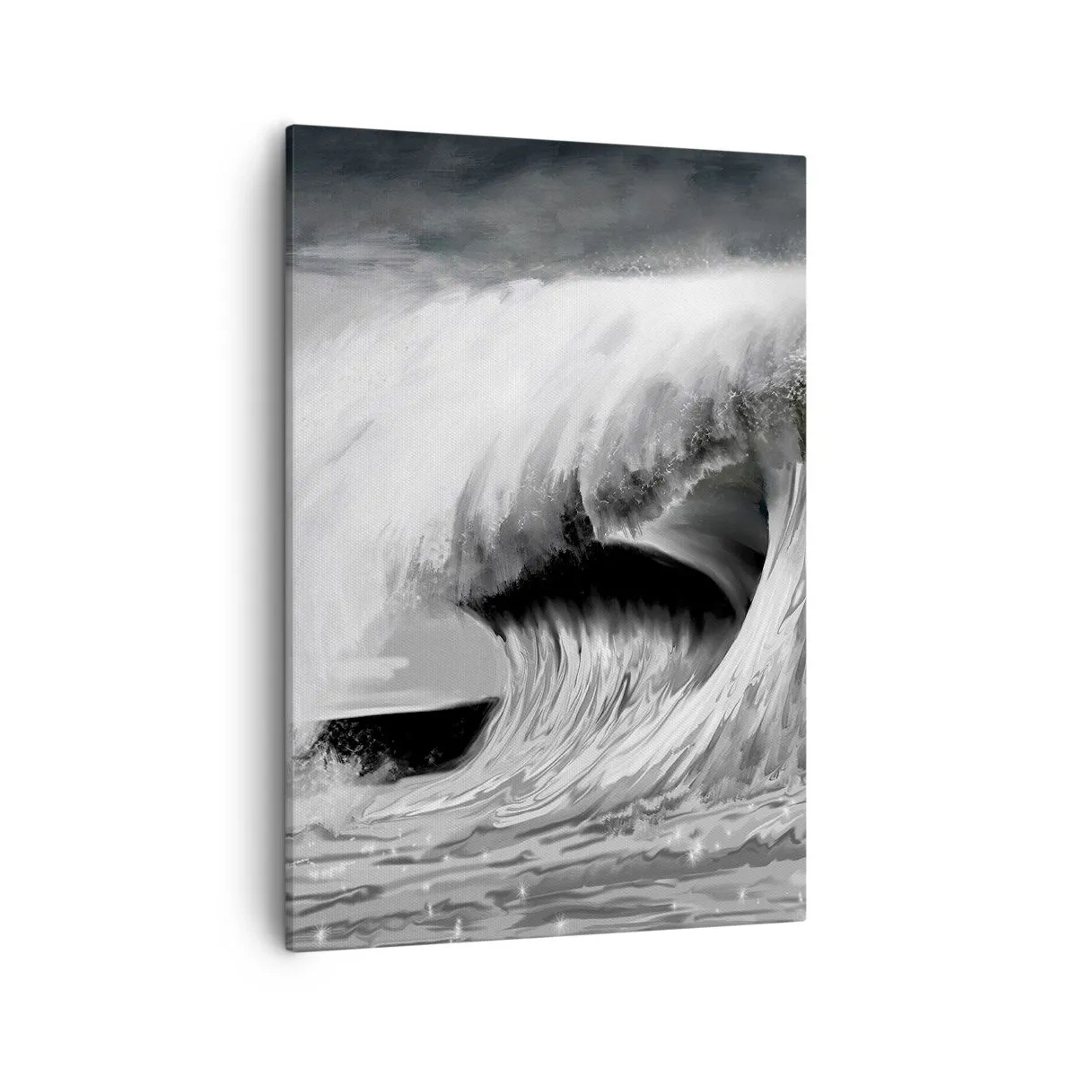 Obraz na płótnie - Potężna fala oceanu w odcieniach szarości - 50x70cm - Gniew oceanu - Nowoczesna dekoracja ścienna do salonu, kuchni i sypialni ARTTOR