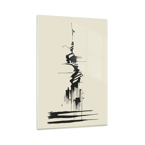 Obraz na szkle - Minimalistyczna abstrakcja z czarnymi liniami na jasnym tle - 80x120cm - Abstrakcja pośpieszna - Nowoczesna dekoracja ścienna do salonu i sypialni ARTTOR