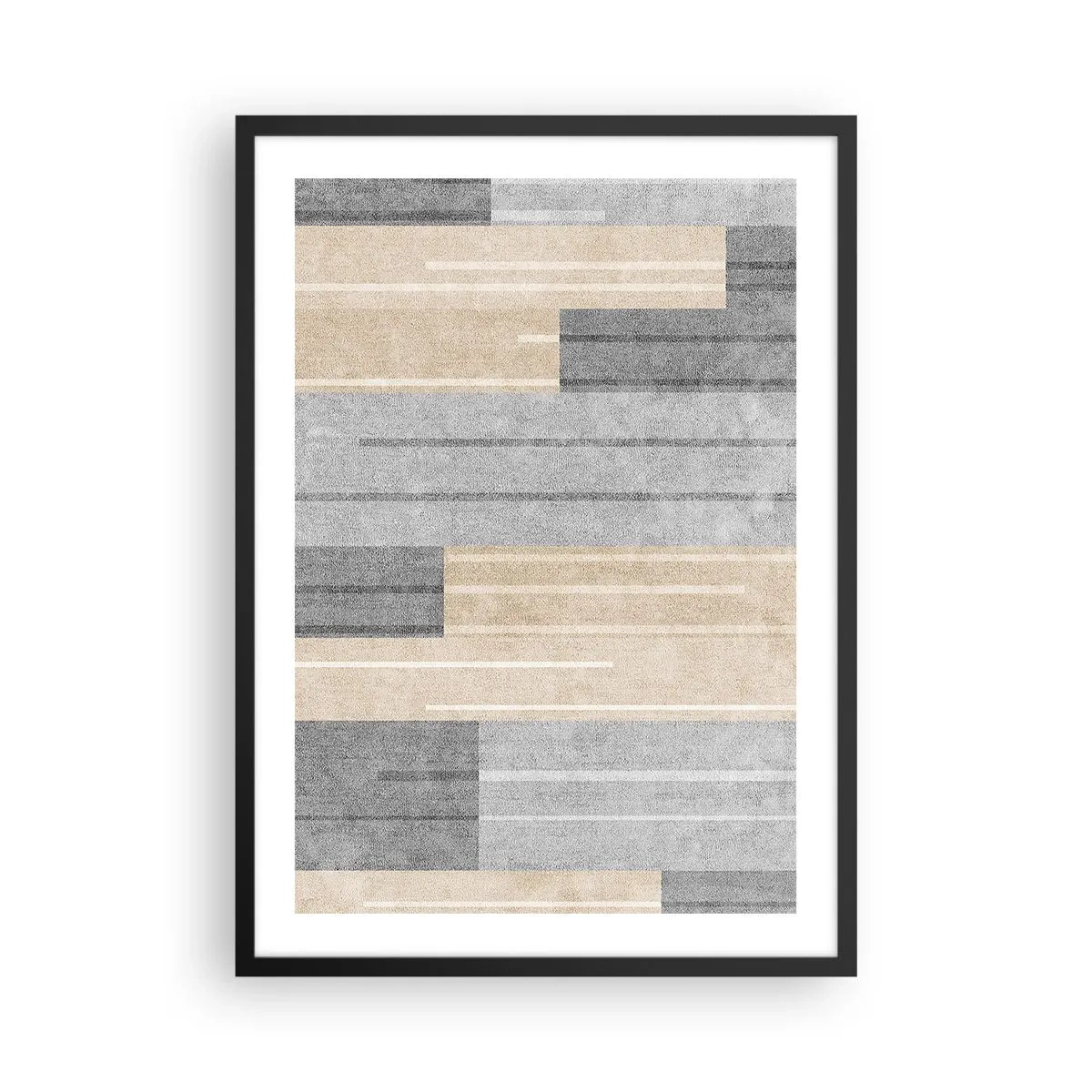 Plakat w czarnej ramie - Nowoczesna kompozycja geometryczna w odcieniach szarości i beżu - 50x70cm - Kompozycja: trzymać pion - Nowoczesna dekoracja ścienna do salonu i sypialni ARTTOR
