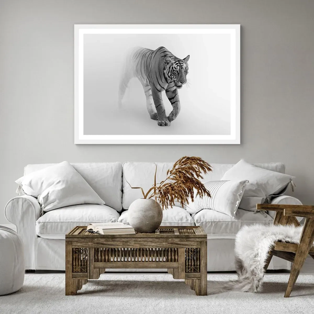 Plakat w białej ramie - Przyczajony we mgle - 50x40 cm