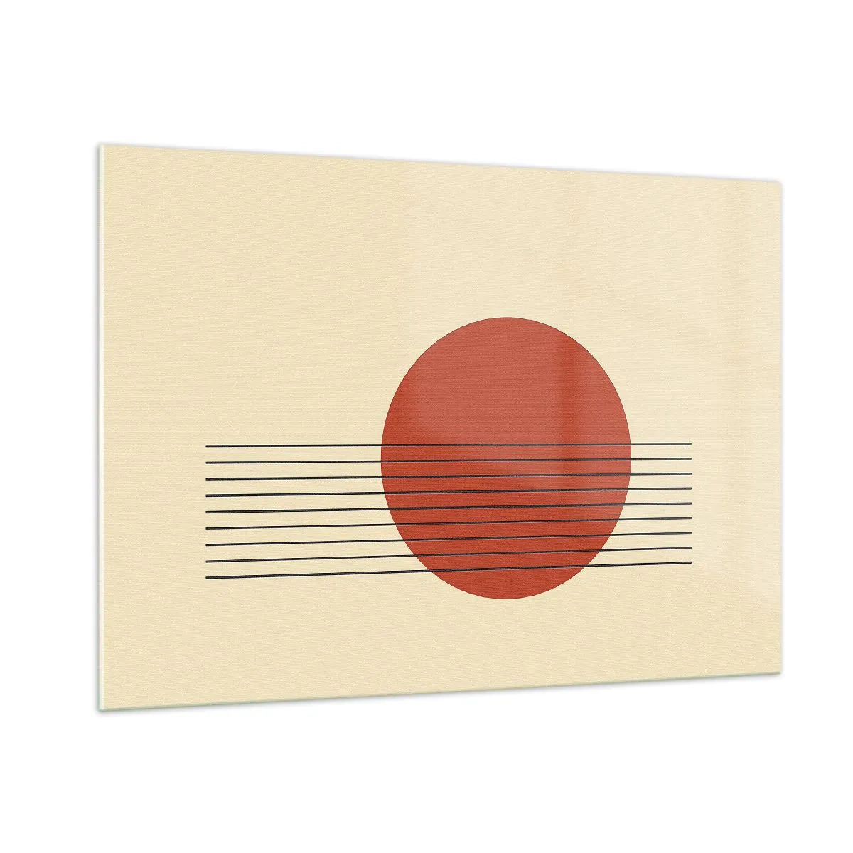 Obraz na szkle - Minimalistyczna grafika z czerwonym kołem i liniami - 100x70cm - W koło i dalej - Nowoczesna dekoracja ścienna do salonu, kuchni i sypialni ARTTOR