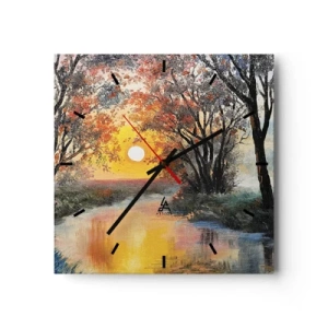 Zegar ścienny - Zachód słońca nad rzeką w jesiennym krajobrazie - 30x30cm - Jesienne klimaty - Nowoczesna dekoracja ścienna do salonu i sypialni ARTTOR