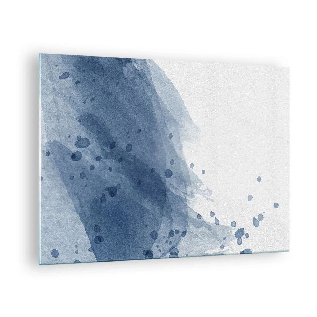 Obraz na szkle - Akwarelowa plama w odcieniach niebieskiego - 70x50cm - Niebieski tiul - Nowoczesna dekoracja ścienna do salonu i sypialni ARTTOR