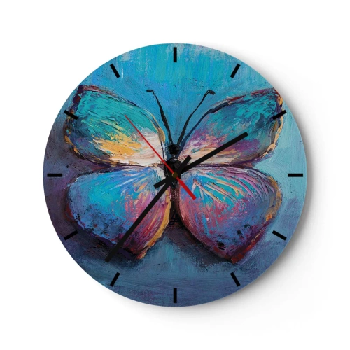Zegar ścienny - Malarski motyl w intensywnych barwach - 30x30cm - W pełnej krasie - Nowoczesna dekoracja ścienna do salonu, kuchni i sypialni ARTTOR
