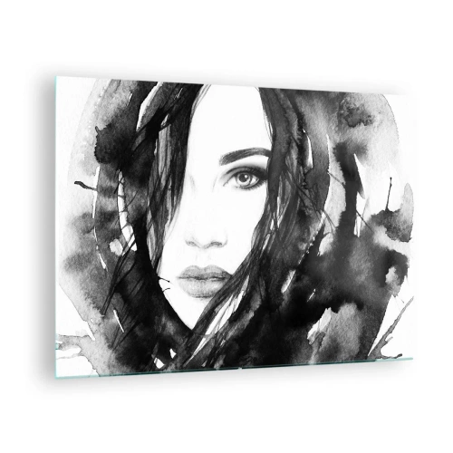 Obraz na szkle - Kobiece czarno-białe portrety w stylu akwareli - 70x50cm - Portret damy w czerni i bieli - Nowoczesna dekoracja ścienna do salonu i sypialni ARTTOR