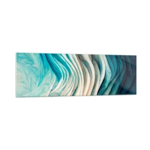 Obraz na szkle - Dynamiczne fale w odcieniach błękitu i bieli - 160x50cm - Błękitne nienasycenie - Nowoczesna dekoracja ścienna do salonu i sypialni ARTTOR