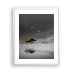 Plakat w białej ramie - Schronienie przed deszczem - 40x50 cm