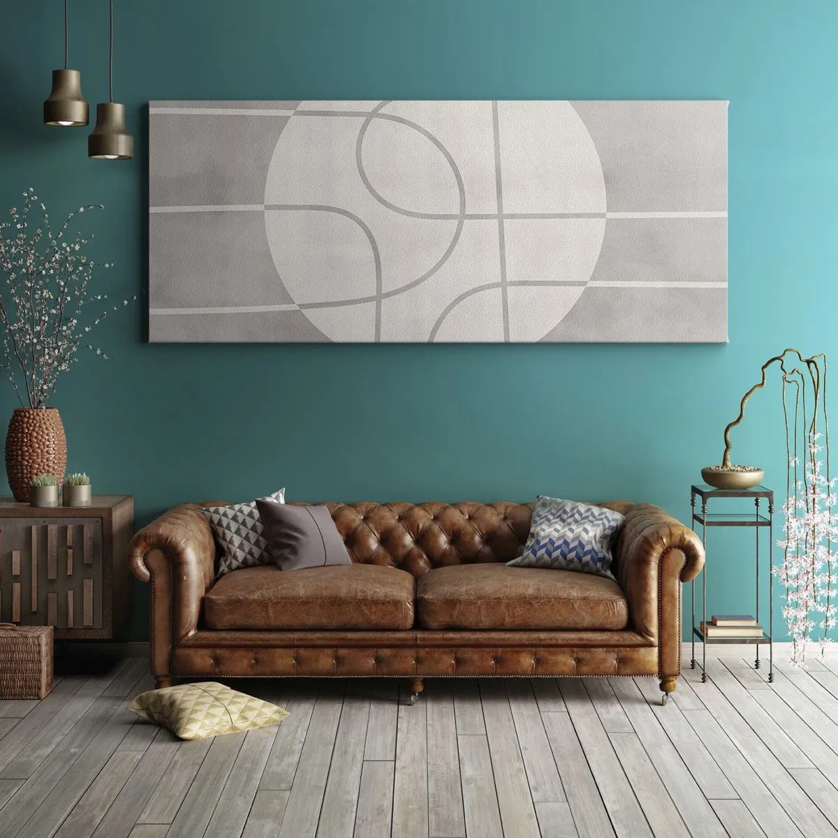 Obraz na płótnie - Geometryczny wzór w odcieniach szarości i bieli - 140x50cm - Koliście i na wprost - Nowoczesna dekoracja ścienna do salonu i sypialni ARTTOR