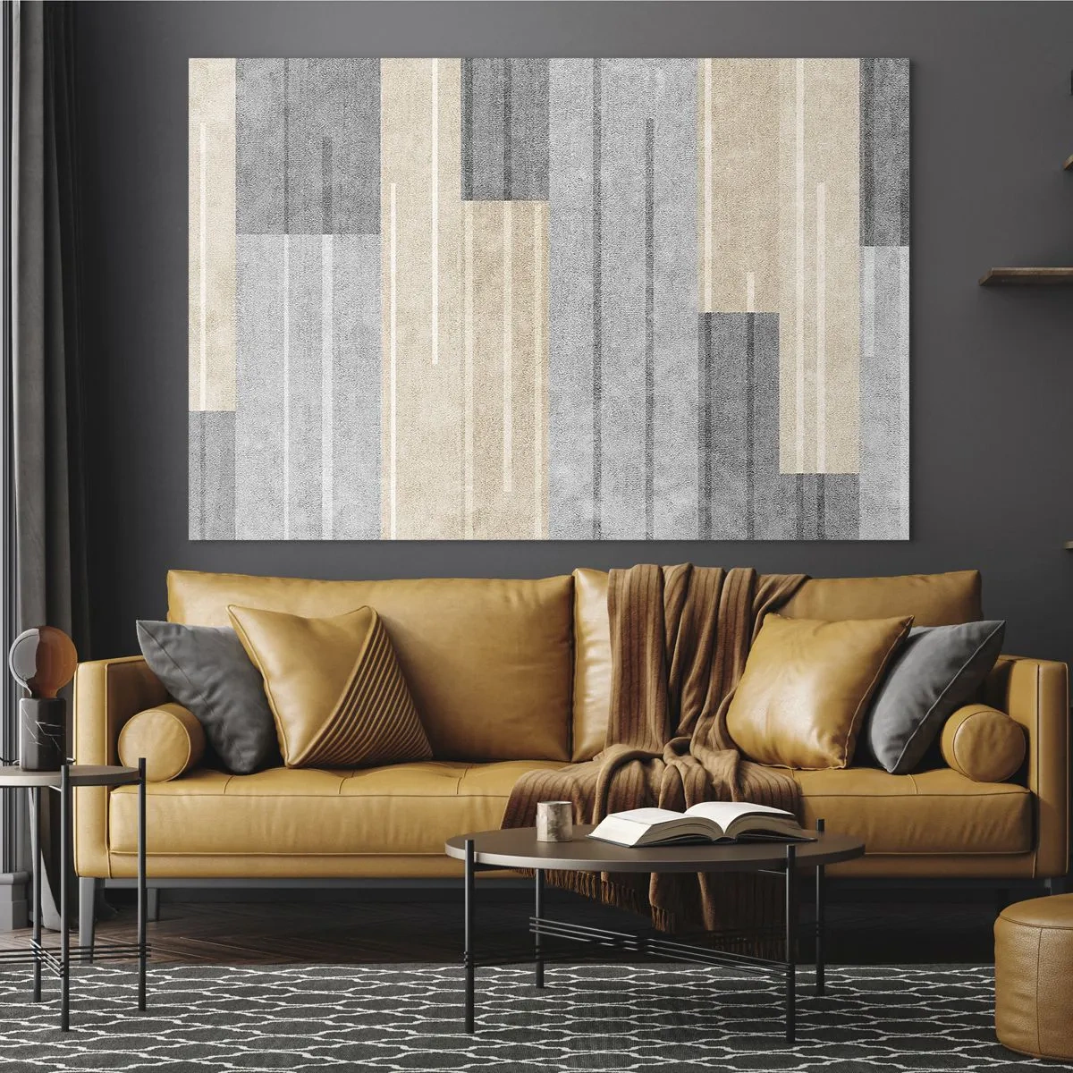Obraz na szkle - Geometryczne pasy w odcieniach szarości i beżu - 70x50cm - Kompozycja: trzymać pion - Nowoczesna dekoracja ścienna do salonu i sypialni ARTTOR