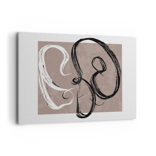 Obraz na płótnie - Czarno-biała abstrakcja na beżowym tle - 120x80cm - Kompozycja – poszukiwanie pełni - Nowoczesna dekoracja ścienna do salonu, kuchni i sypialni ARTTOR