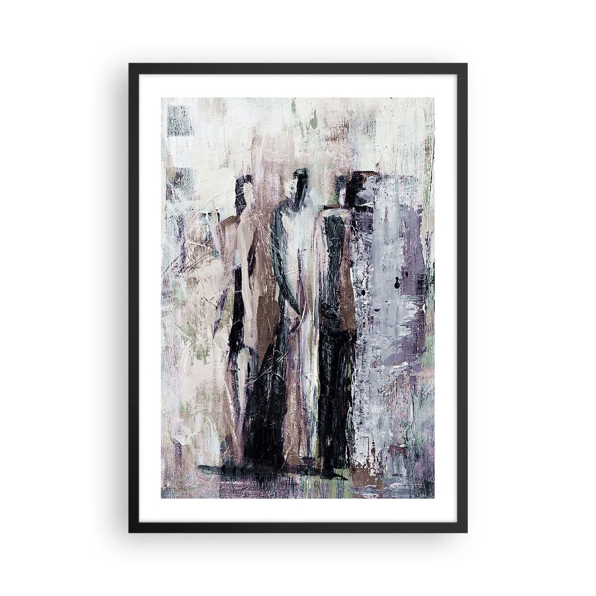 Plakat w czarnej ramie - Abstrakcyjne postacie w stonowanych barwach - 50x70cm - Tajemnicza trójka - Nowoczesna dekoracja ścienna do salonu i sypialni ARTTOR