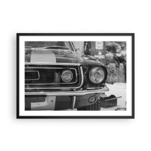 Plakat w czarnej ramie - Czarno-biała maska klasycznego samochodu - 70x50cm - Ostra jazda - Nowoczesna dekoracja ścienna do salonu i sypialni ARTTOR