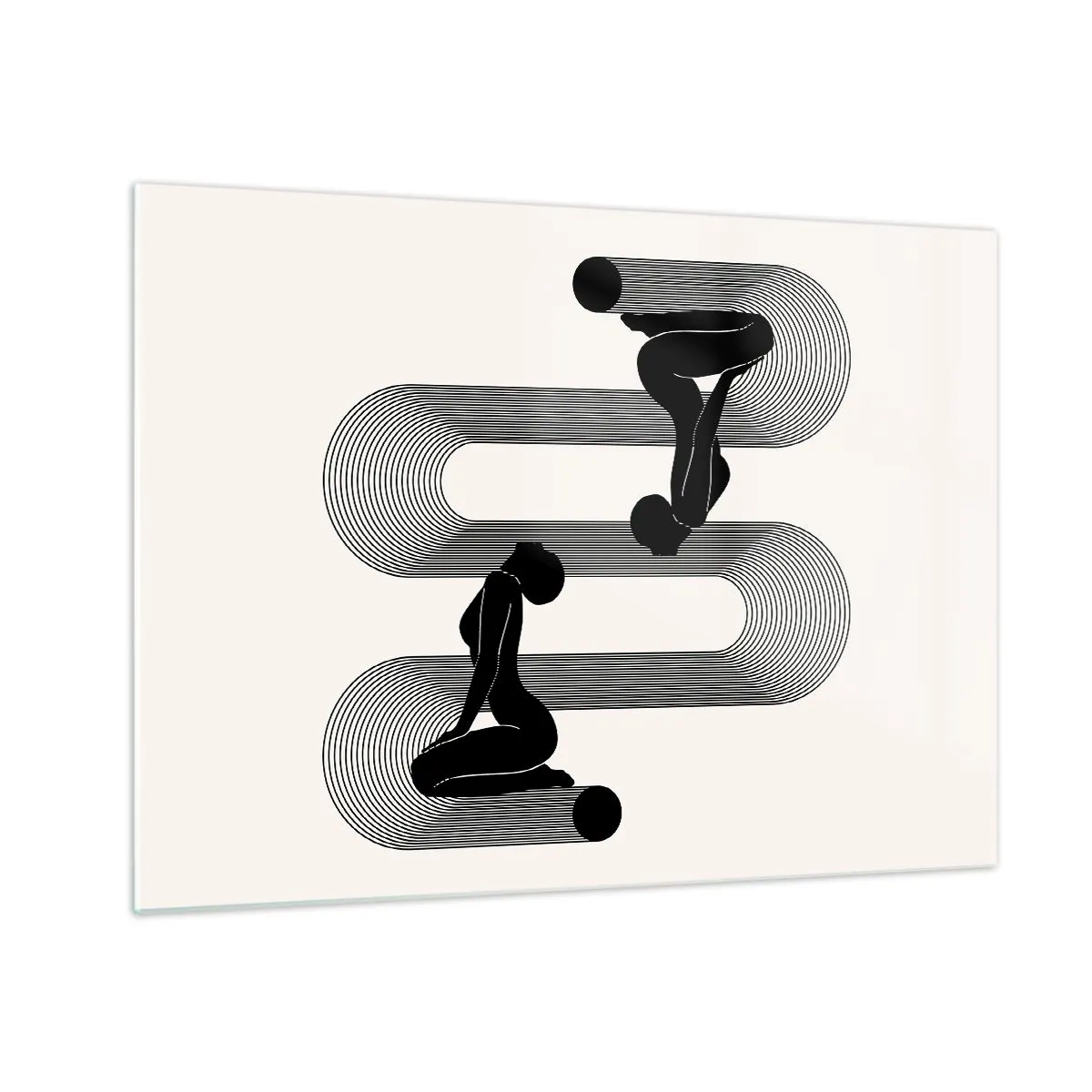 Obraz na szkle - Minimalistyczne kobiece sylwetki z graficznym motywem linii - 70x50cm - Zmysłowa symetria - Nowoczesna dekoracja ścienna do salonu i sypialni ARTTOR