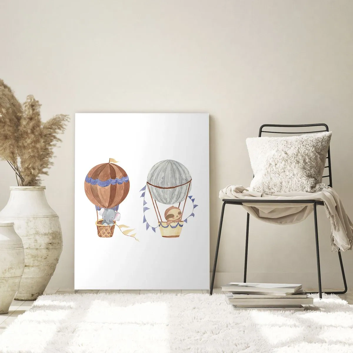 Obraz na szkle - Zwierzątka lecące w balonach w stylu akwarelowym - 50x70cm - Przyjaciele w podróży - Nowoczesna dekoracja ścienna do salonu, kuchni i sypialni ARTTOR