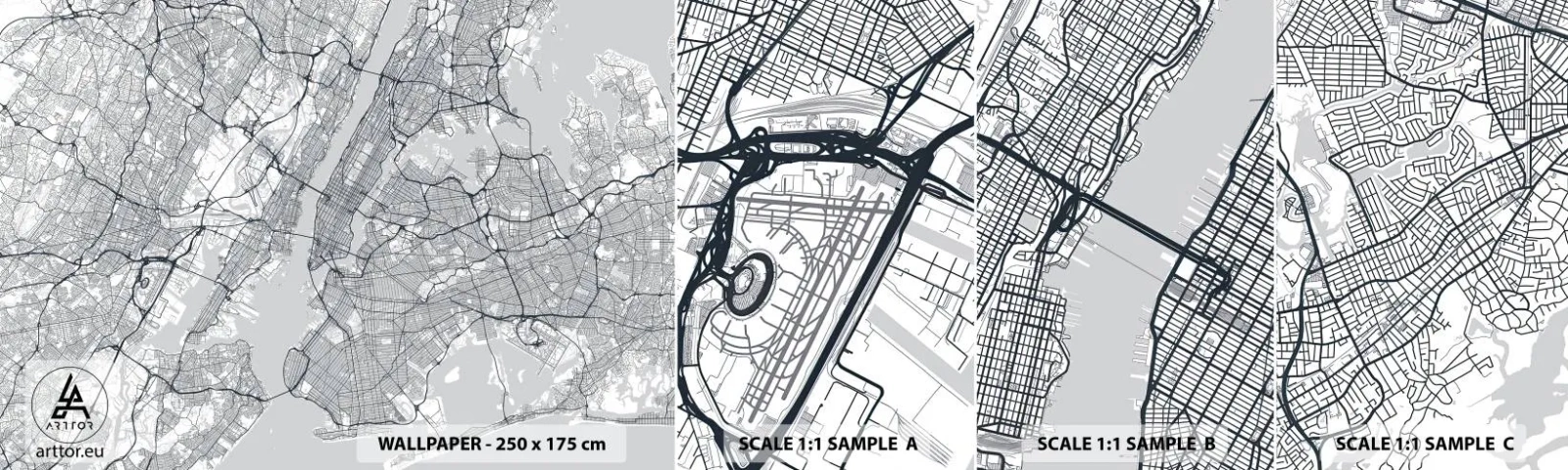 Fototapeta Próbka Samoprzylepna Deluxe Sticker - Anatomia metropolii - Nowy Jork, Mapa, Manhattan - 100x30 cm