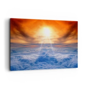 Obraz na płótnie - Zachód słońca nad chmurami, niebo pełne złotych barw i światła. - 100x70cm - Pejzaż mistyczny - Nowoczesna dekoracja ścienna do salonu, kuchni i sypialni ARTTOR