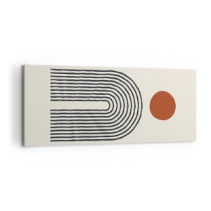 Obraz na płótnie - Nowoczesny abstrakcyjny wzór z liniami i czerwonym okręgiem - 120x50cm - Magnetyzm kształtów i barw - Nowoczesna dekoracja ścienna do salonu i sypialni ARTTOR