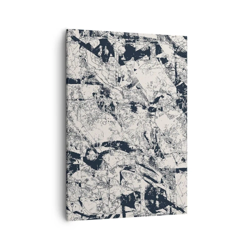 Obraz na płótnie - Abstrakcyjna kompozycja w odcieniach czerni i beżu z dynamicznymi wzorami - 50x70cm - Przenikanie przeciwieństw - Nowoczesna dekoracja ścienna do salonu, kuchni i sypialni ARTTOR