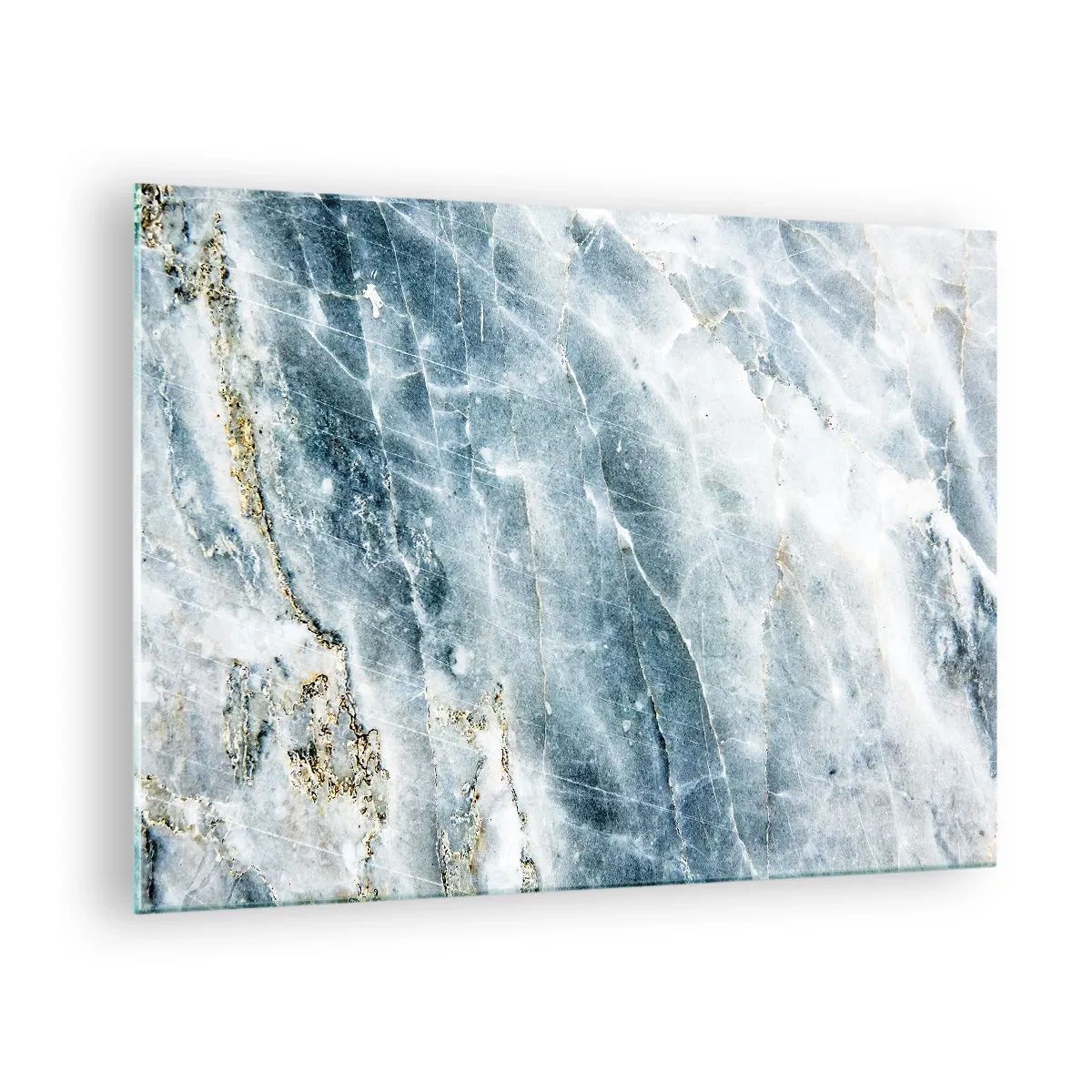 Obraz na szkle - Abstrakcyjna tekstura lodowego marmuru w odcieniach błękitu i bieli - 70x50cm - Lodowy świat - Nowoczesna dekoracja ścienna do salonu i sypialni ARTTOR