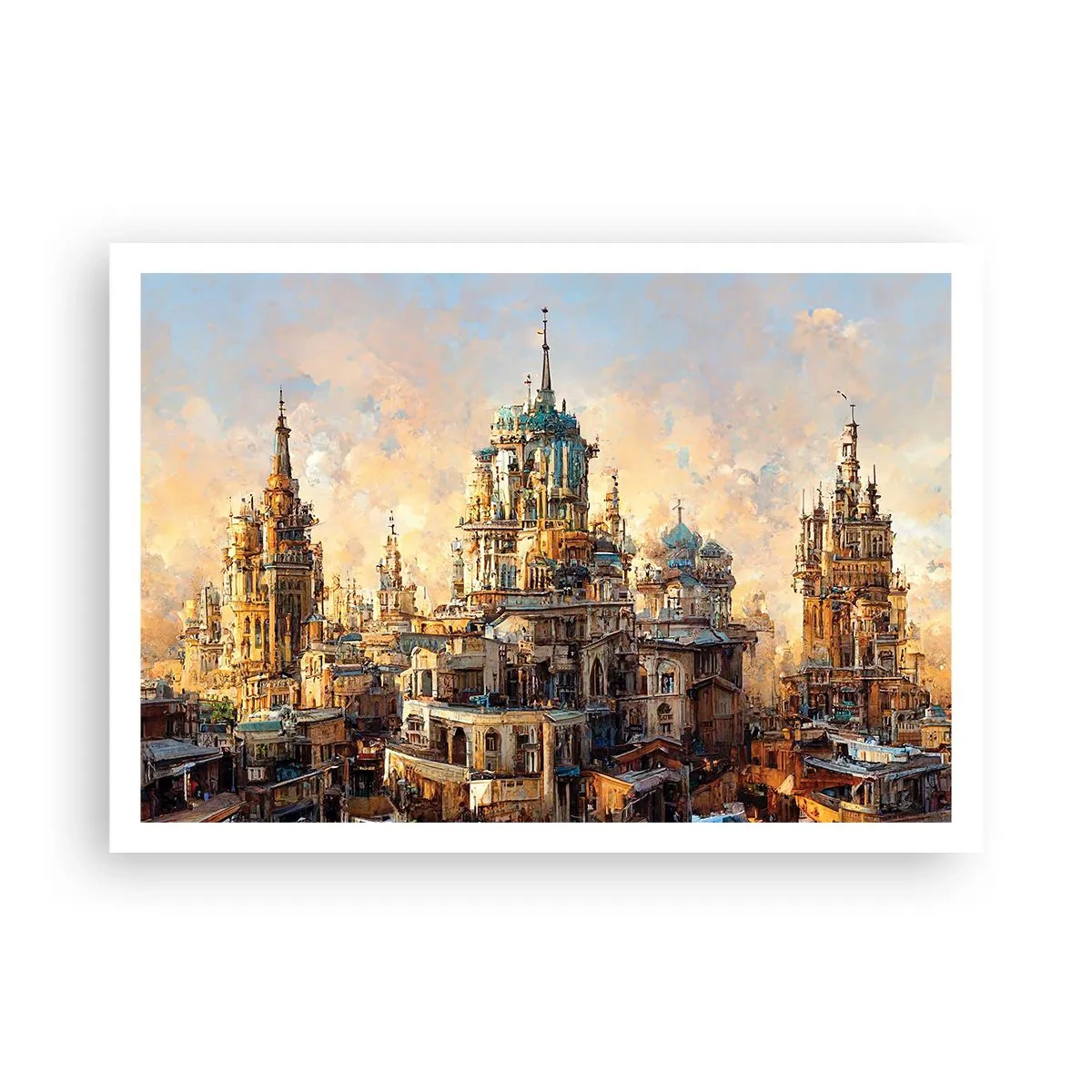 Plakat - Architektoniczne wieże w promieniach zachodzącego słońca - 100x70cm - Miasto miast - Nowoczesna dekoracja ścienna do salonu i sypialni ARTTOR
