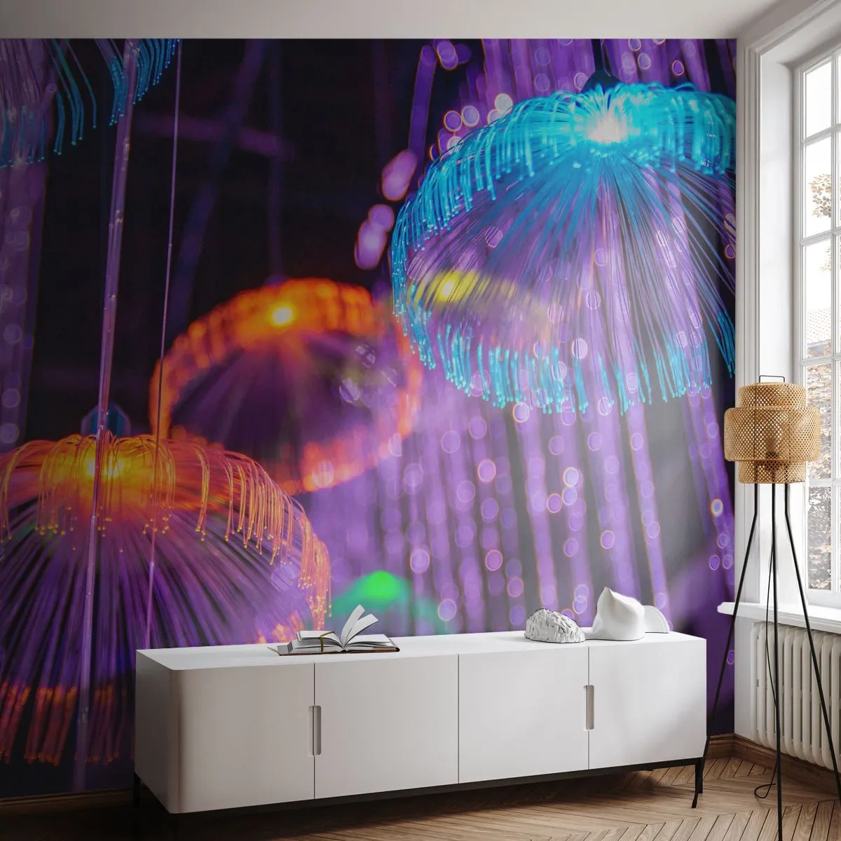 Fototapeta Standard Eco - Świetlna fontanna - Neon, Światła, Luminacja - 250x175 cm