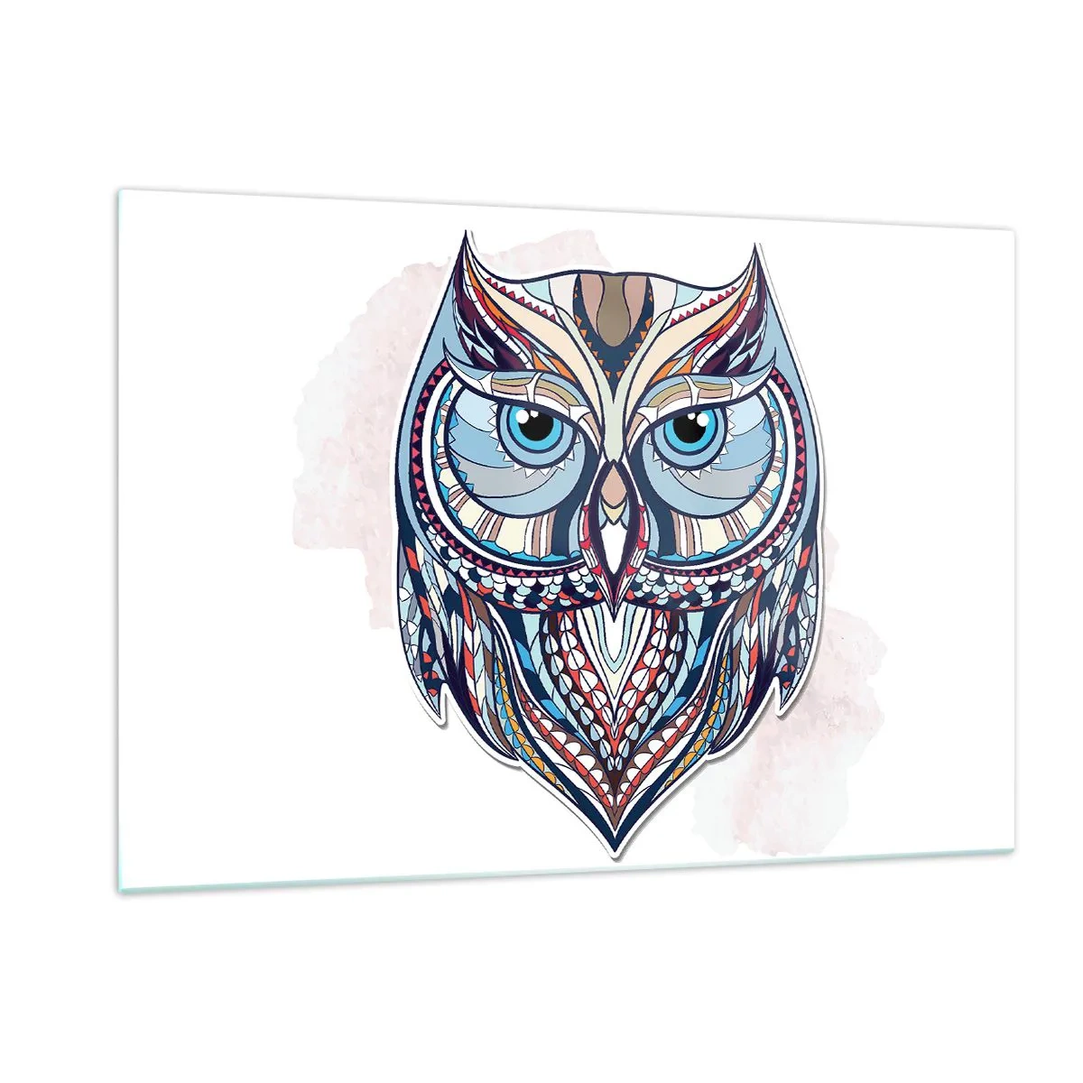 Obraz na szkle - Kolorowy, geometryczny portret sowy - 120x80cm - Kunsztowna sowa ornamentowa - Nowoczesna dekoracja ścienna do salonu, kuchni i sypialni ARTTOR