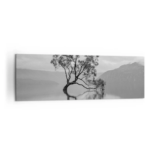 Obraz na płótnie - Samotne drzewo odbijające się w wodzie na tle gór - 160x50cm - Jest taki kraj - Nowoczesna dekoracja ścienna do salonu i sypialni ARTTOR