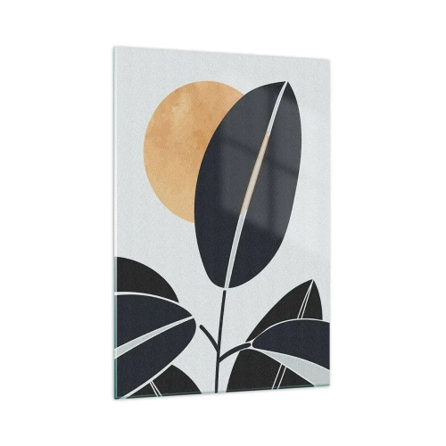 Obraz na szkle - Minimalistyczny motyw liści z jasnym słońcem w tle - 70x100cm - Dzień gorącego lata - Nowoczesna dekoracja ścienna do salonu i sypialni ARTTOR