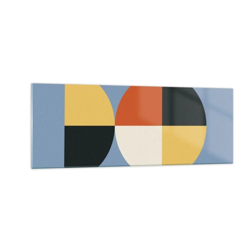 Obraz na szkle - Geometryczne koła na błękitnym tle - 140x50cm - Patrz i licz - Nowoczesna dekoracja ścienna do salonu i sypialni ARTTOR