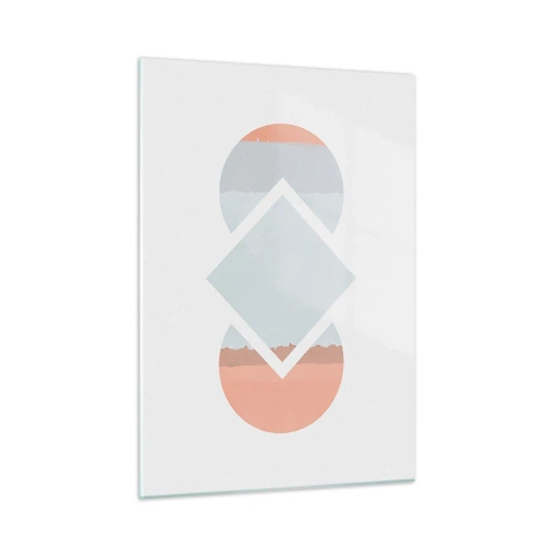 Obraz na szkle - Pastelowy romb w centrum między półkolami na białym tle - 50x70cm - Sytuacja jest jasna - Nowoczesna dekoracja ścienna do salonu, kuchni i sypialni ARTTOR