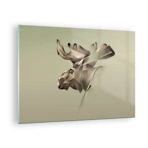 Obraz na szkle - Nowoczesny wizerunek łosia na zielonym tle - 70x50cm - Łagodna siła spokoju - Nowoczesna dekoracja ścienna do salonu i sypialni ARTTOR