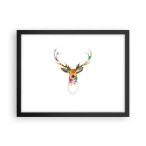 Plakat w czarnej ramie - Łagodny jelonek skąpany w kolorze - 40x30 cm