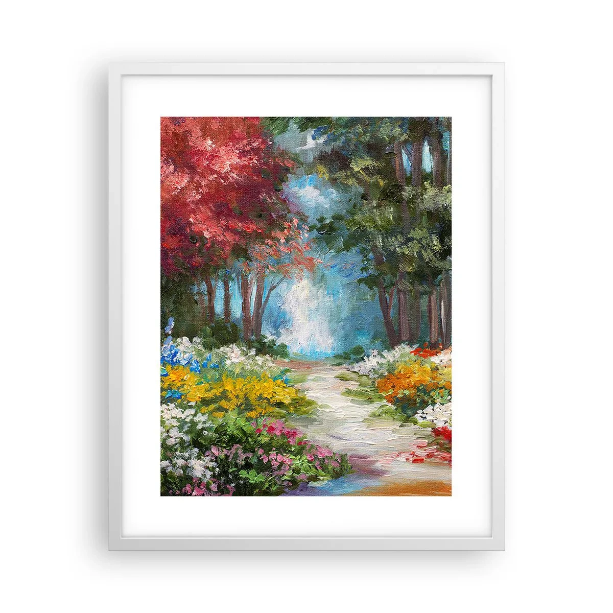 Plakat w białej ramie - Leśny ogród, kwietny las - 40x50 cm
