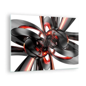 Obraz na szkle - Nowoczesna abstrakcja w czerni i czerwieni - 70x50cm - Ruch w graficie i czerwieni - Nowoczesna dekoracja ścienna do salonu i sypialni ARTTOR