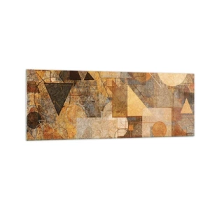 Obraz na szkle - Abstrakcyjne geometryczne figury w ciepłych odcieniach - 140x50cm - Kubistyczne studium brązu - Nowoczesna dekoracja ścienna do salonu i sypialni ARTTOR