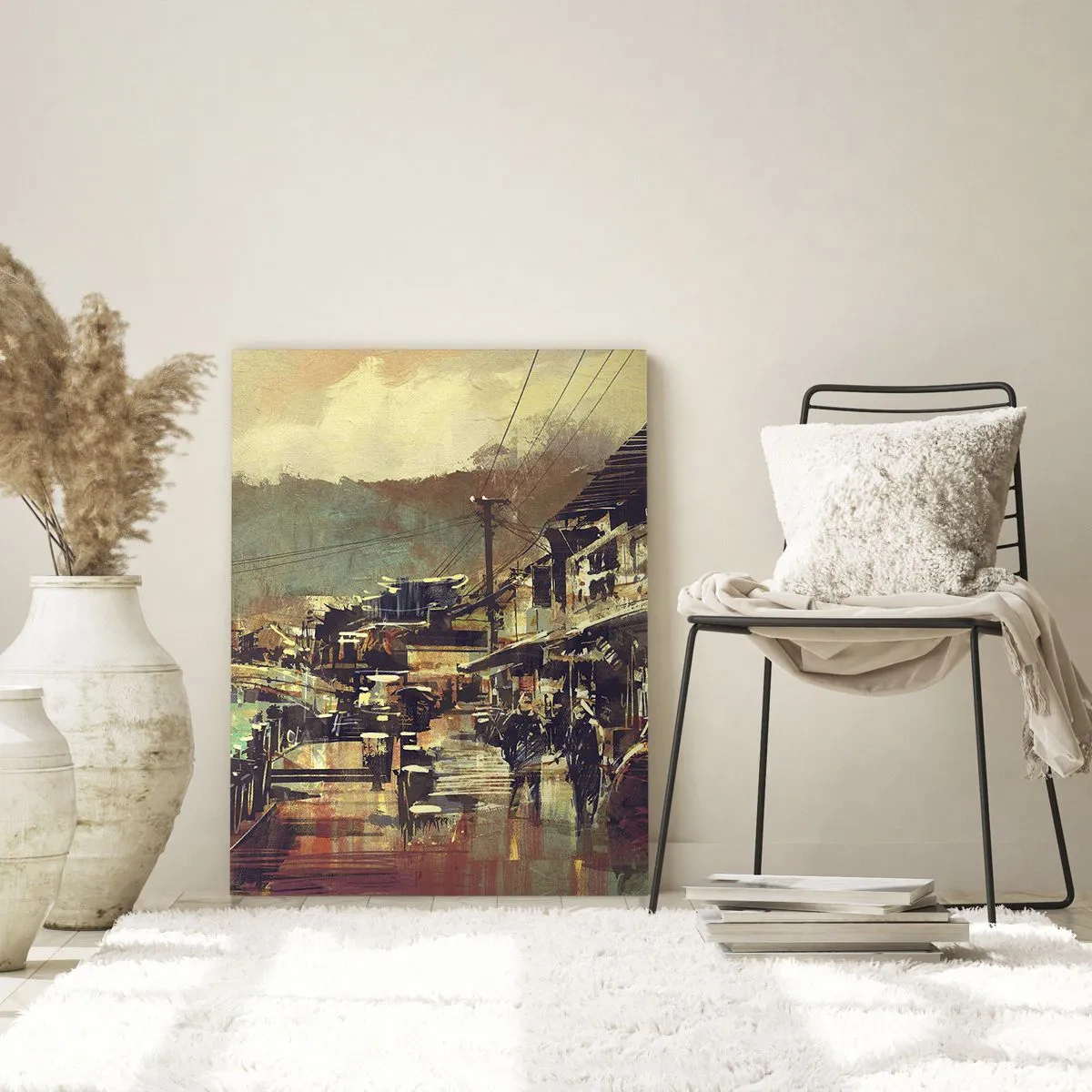 Obraz na szkle - Uliczny krajobraz w malarskim stylu z motywem mostu i kanału - 50x70cm - Życie jako bogactwo szarości - Nowoczesna dekoracja ścienna do salonu, kuchni i sypialni ARTTOR
