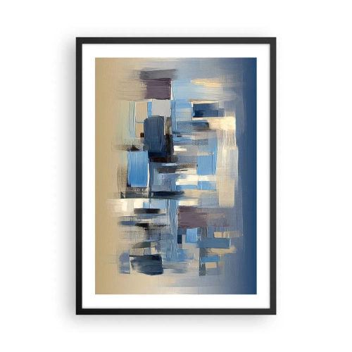 Plakat w czarnej ramie - Abstrakcyjna kompozycja geometryczna w odcieniach niebieskiego - 50x70cm - Błękitna konstrukcja - Nowoczesna dekoracja ścienna do salonu i sypialni ARTTOR