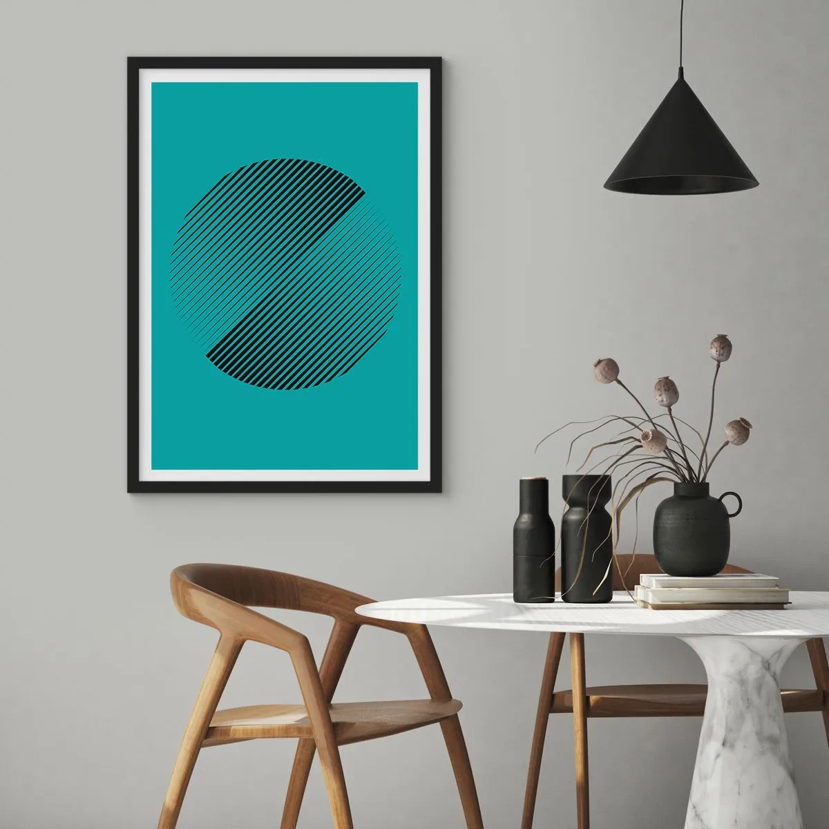 Plakat w czarnej ramie - Koło – geometryczna wariacja - 40x50 cm