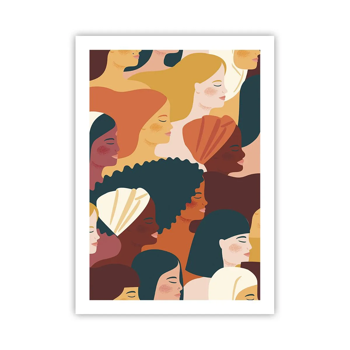Plakat - Kolorowa grafika przedstawiająca kobiece profile - 50x70cm - Tylko kobiecość - Nowoczesna dekoracja ścienna do salonu, kuchni i sypialni ARTTOR