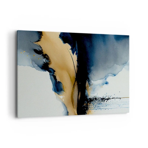 Obraz na płótnie - Abstrakcyjna kompozycja w odcieniach granatu i złota - 120x80cm - Za zasłoną - Nowoczesna dekoracja ścienna do salonu, kuchni i sypialni ARTTOR